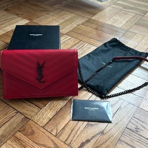 Saint Laurent Wallet on Chain Small Red Leather Cross Body Bag